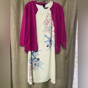 Tommy Bahama silk shift dress and Pink Ann Taylor Cardigan
